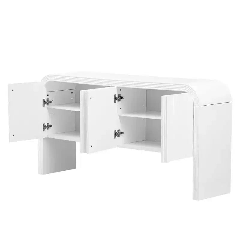 Consolle moderna curva da 63", tavolo da ingresso con 4 ante e ripiano regolabile, consolle stretta per corridoio, soggiorno