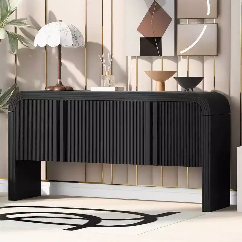 Consolle moderna curva da 63", tavolo da ingresso con 4 ante e ripiano regolabile, consolle stretta per corridoio, soggiorno