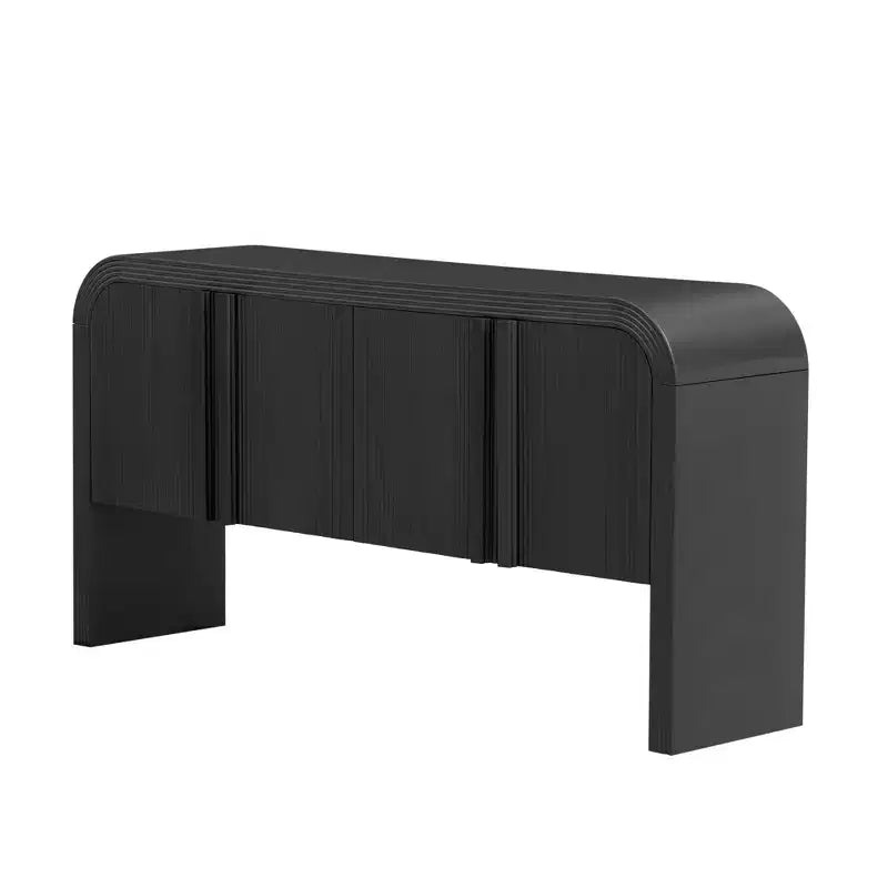 Consolle moderna curva da 63", tavolo da ingresso con 4 ante e ripiano regolabile, consolle stretta per corridoio, soggiorno