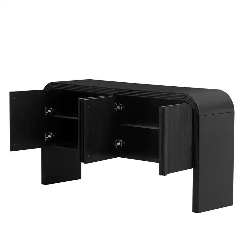 Consolle moderna curva da 63", tavolo da ingresso con 4 ante e ripiano regolabile, consolle stretta per corridoio, soggiorno