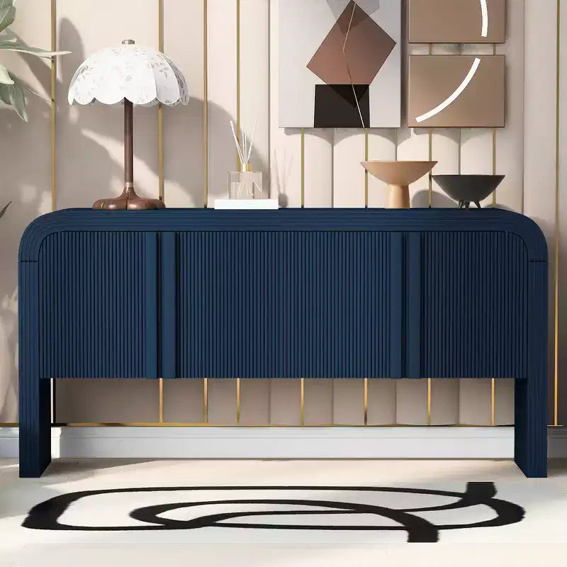 Consolle moderna curva da 63", tavolo da ingresso con 4 ante e ripiano regolabile, consolle stretta per corridoio, soggiorno