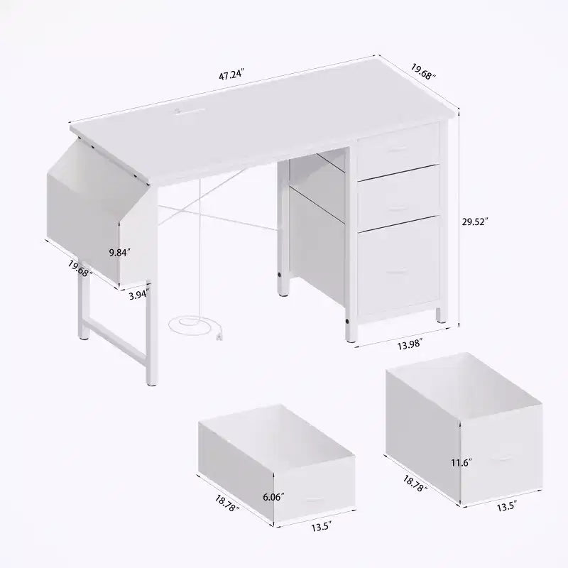 Scrivania moderna da 47,3" con 3 cassetti, scrivania da ufficio con tasca laterale per soggiorno, sala lettura, ufficio