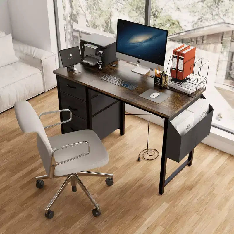 Scrivania moderna da 47,3" con 3 cassetti, scrivania da ufficio con tasca laterale per soggiorno, sala lettura, ufficio