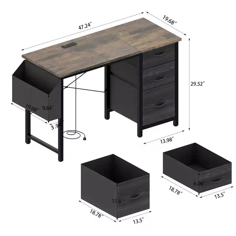 Scrivania moderna da 47,3" con 3 cassetti, scrivania da ufficio con tasca laterale per soggiorno, sala lettura, ufficio