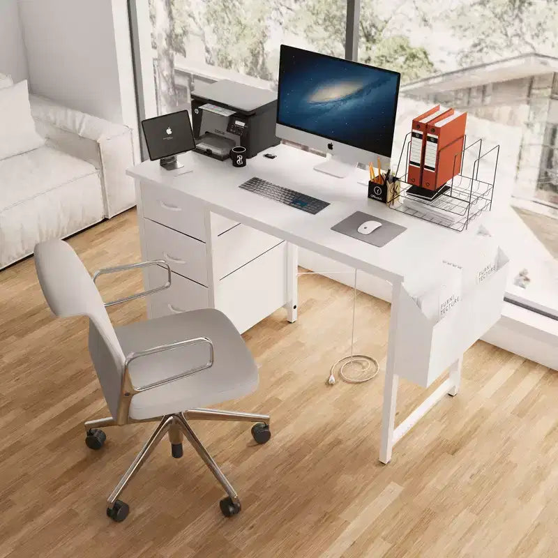 Scrivania moderna da 47,3" con 3 cassetti, scrivania da ufficio con tasca laterale per soggiorno, sala lettura, ufficio