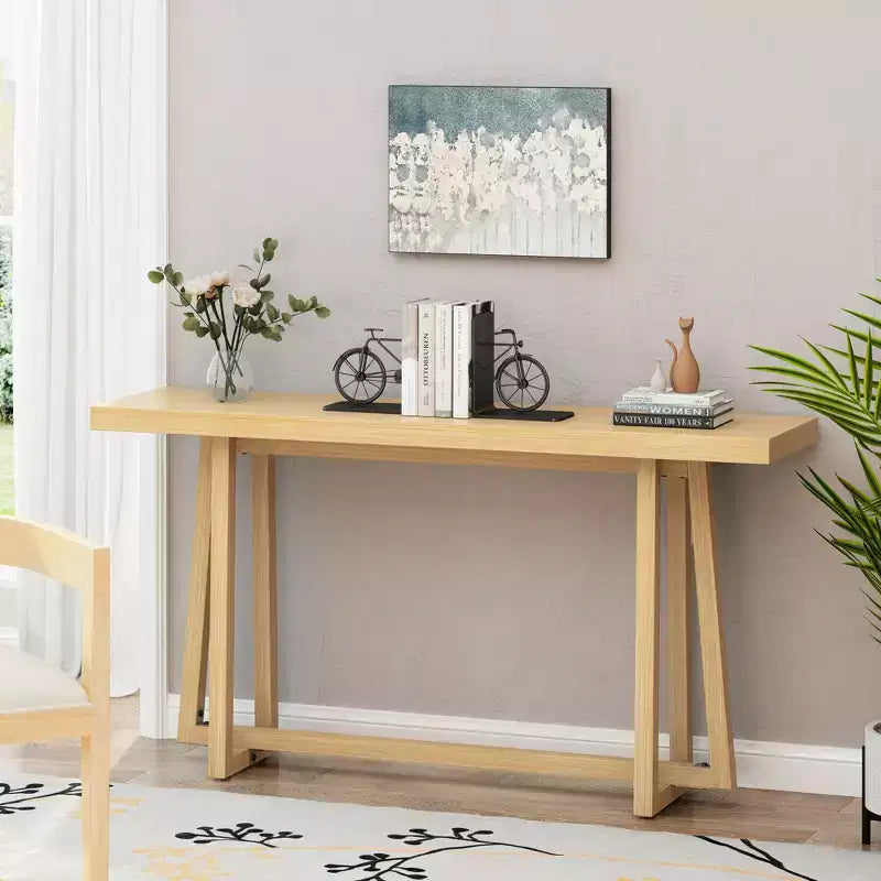 Tavolo da ingresso rettangolare minimalista 59.84IN, tavolo consolle con design unico delle gambe e ripiano spesso, tavolo d'accento per foyer, esterni