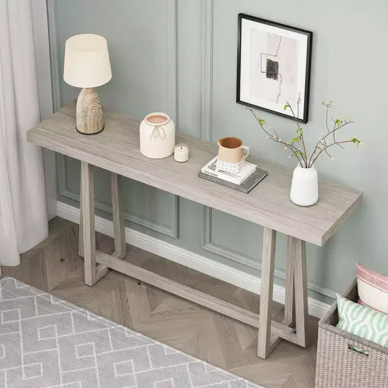 Tavolo da ingresso rettangolare minimalista 59.84IN, tavolo consolle con design unico delle gambe e ripiano spesso, tavolo d'accento per foyer, esterni