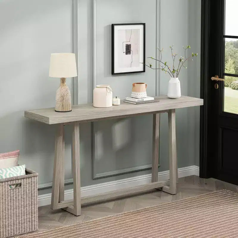 Tavolo da ingresso rettangolare minimalista 59.84IN, tavolo consolle con design unico delle gambe e ripiano spesso, tavolo d'accento per foyer, esterni