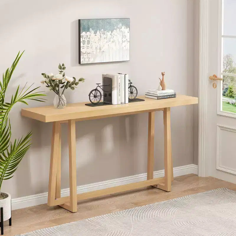Tavolo da ingresso rettangolare minimalista 59.84IN, tavolo consolle con design unico delle gambe e ripiano spesso, tavolo d'accento per foyer, esterni