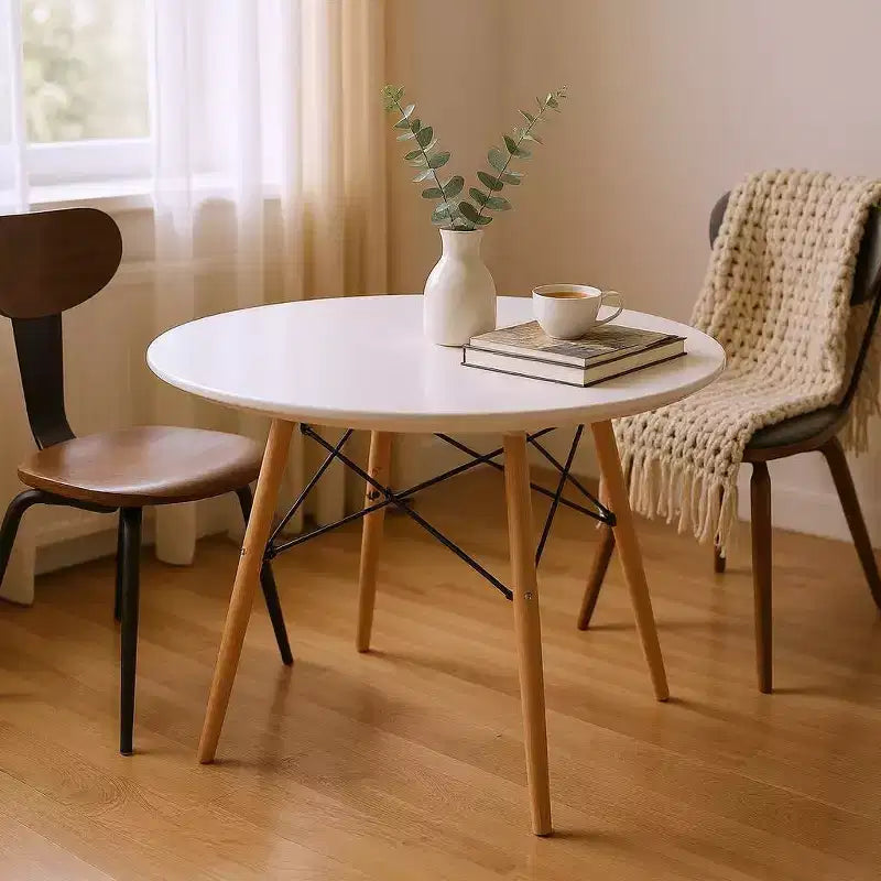 Tavolo da pranzo rotondo con piano in legno naturale e bianco da 36 pollici