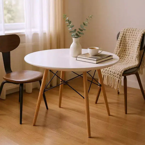 Tavolo da pranzo rotondo con piano in legno naturale e bianco da 36 pollici