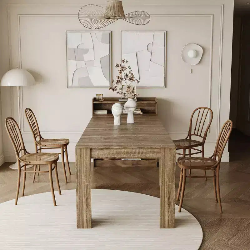 Tavolo da pranzo allungabile moderno da 242 cm con contenitore, design pieghevole salvaspazio