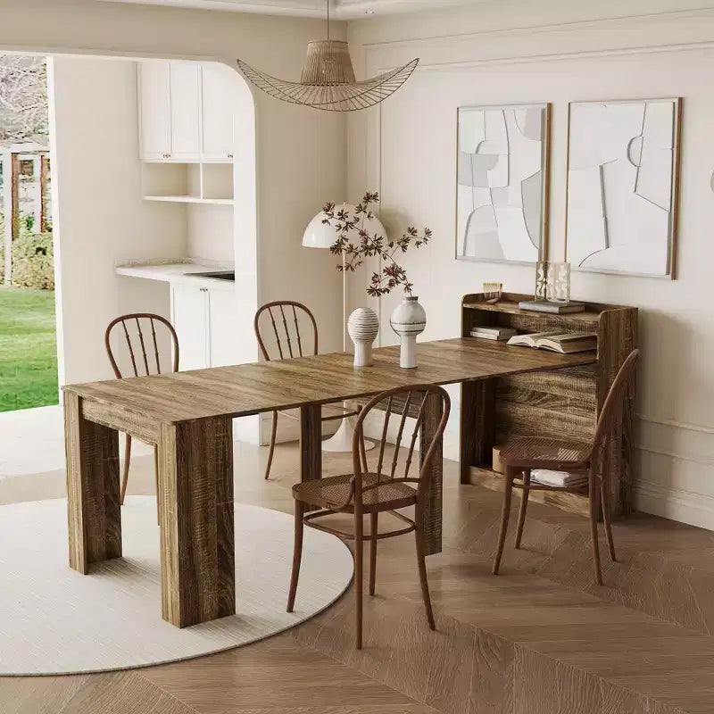 Tavolo da pranzo allungabile moderno da 242 cm con contenitore, design pieghevole salvaspazio