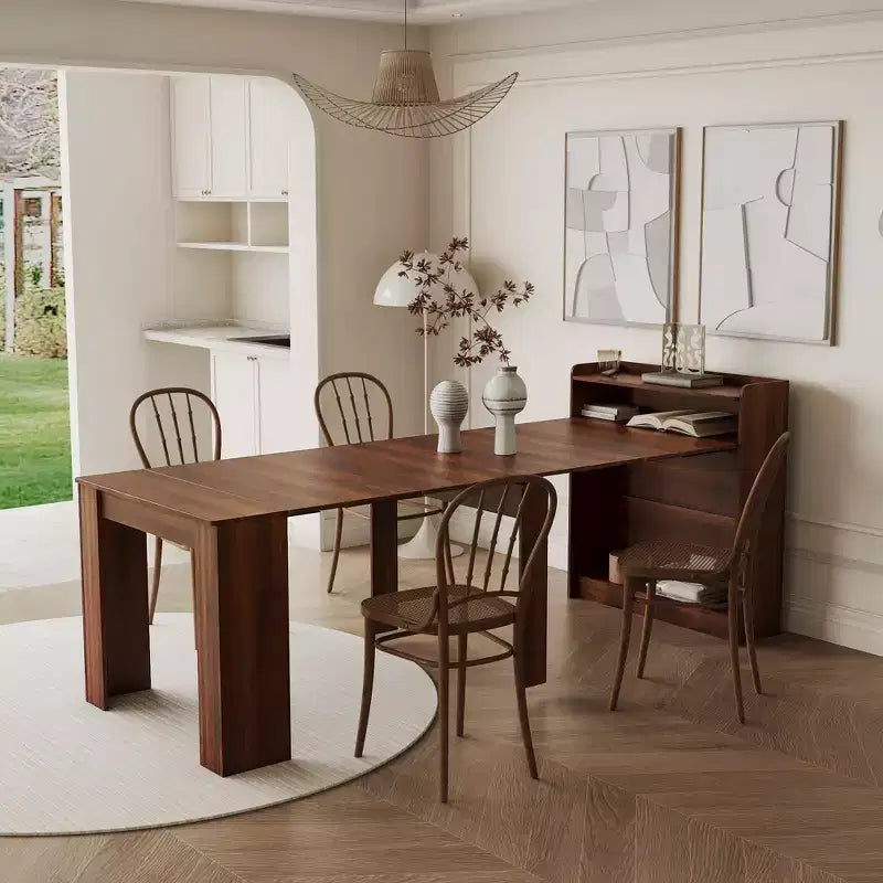 Tavolo da pranzo allungabile moderno da 242 cm con contenitore, design pieghevole salvaspazio