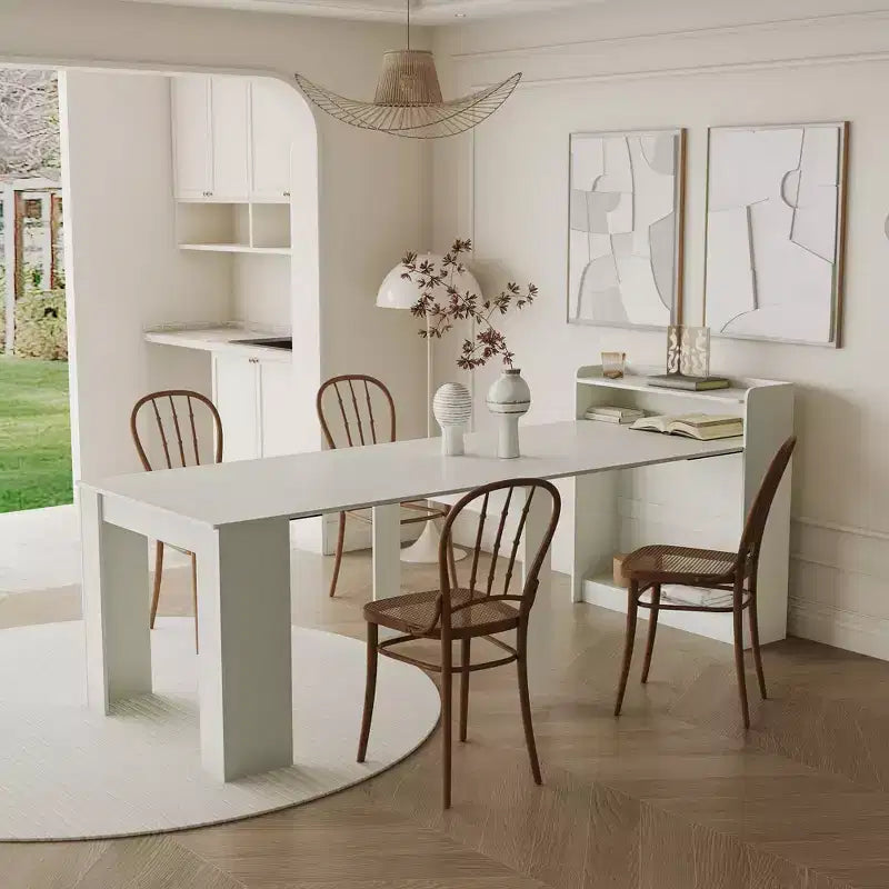 Okak 95.43IN Modern Extendable Dining Table with Storage, Space-Saving Folding Table with Long Tabletop, Kitchen Table for Dining Room