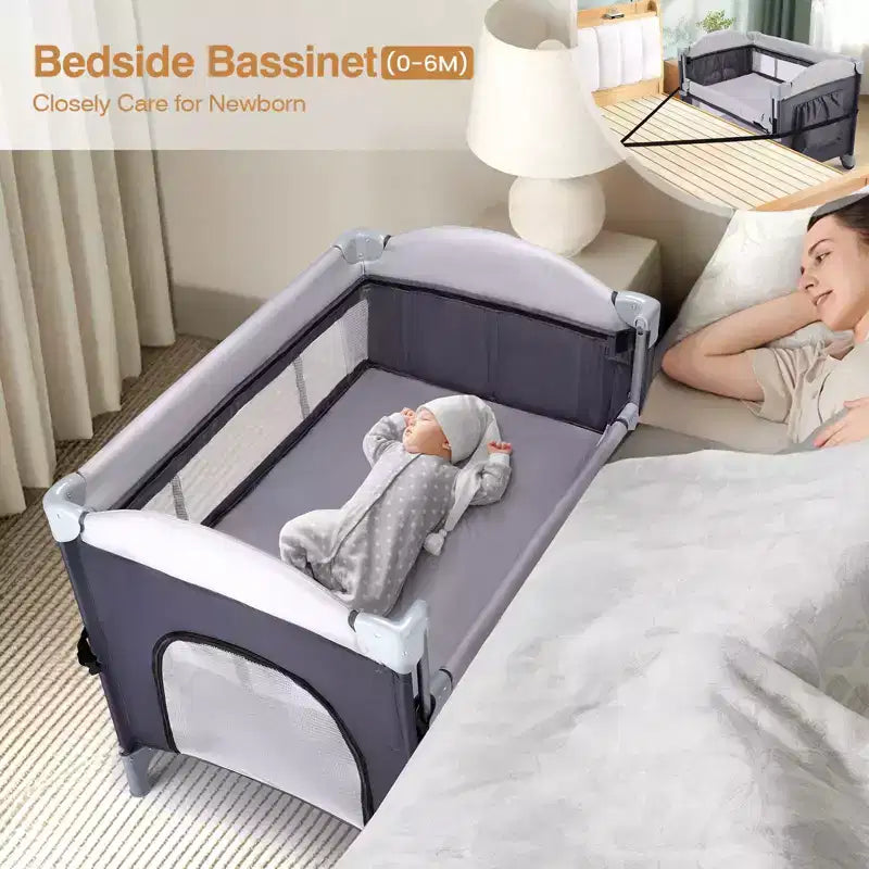 Parco giochi 4 in 1 con navicella, box portatile per neonati e bambini piccoli, nero