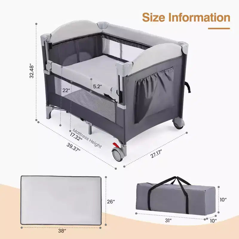 Parco giochi 4 in 1 con navicella, box portatile per neonati e bambini piccoli, nero