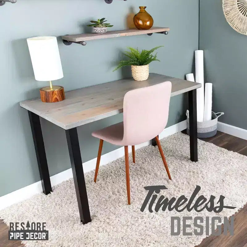 Scrivania da 122 cm in legno massello con gambe industriali in acciaio, grigio