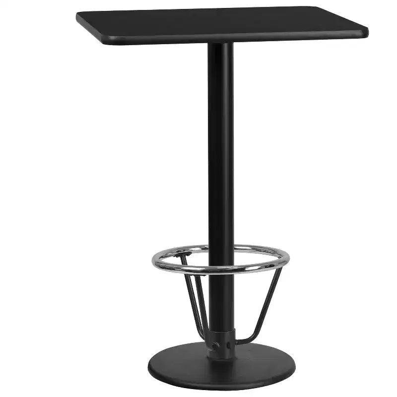 Piano del tavolo rettangolare in laminato 24'' x 30'' con base da tavolo rotonda alta da bar 18'' e anello poggiapiedi