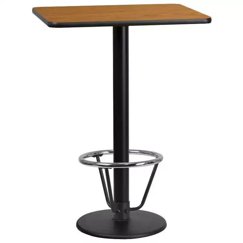 Piano del tavolo rettangolare in laminato 24'' x 30'' con base da tavolo rotonda alta da bar 18'' e anello poggiapiedi