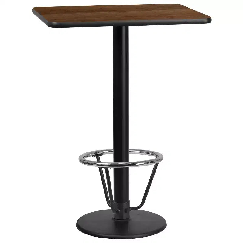 Piano del tavolo rettangolare in laminato 24'' x 30'' con base da tavolo rotonda alta da bar 18'' e anello poggiapiedi