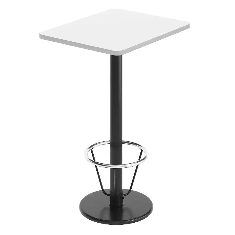 Piano del tavolo rettangolare in laminato 24'' x 30'' con base da tavolo rotonda alta da bar 18'' e anello poggiapiedi