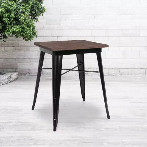 Tavolo Quadrato in Metallo per Interni da 23,5" con Piano Rustico in Legno