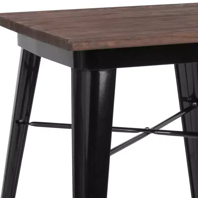 Tavolo Quadrato in Metallo per Interni da 23,5" con Piano Rustico in Legno