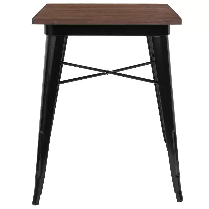 Tavolo Quadrato in Metallo per Interni da 23,5" con Piano Rustico in Legno