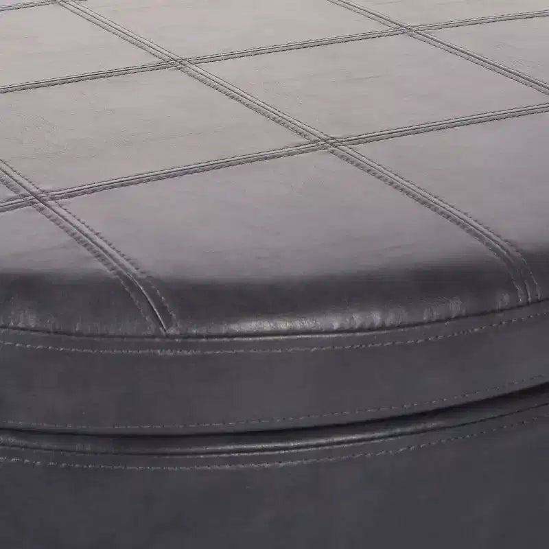 Pouf Contenitore Rotondo in Similpelle con Rifinitura Borchiata