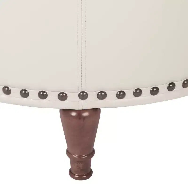 Pouf Contenitore Rotondo in Similpelle con Rifinitura Borchiata