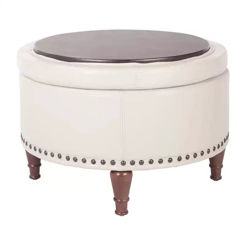 Pouf Contenitore Rotondo in Similpelle con Rifinitura Borchiata