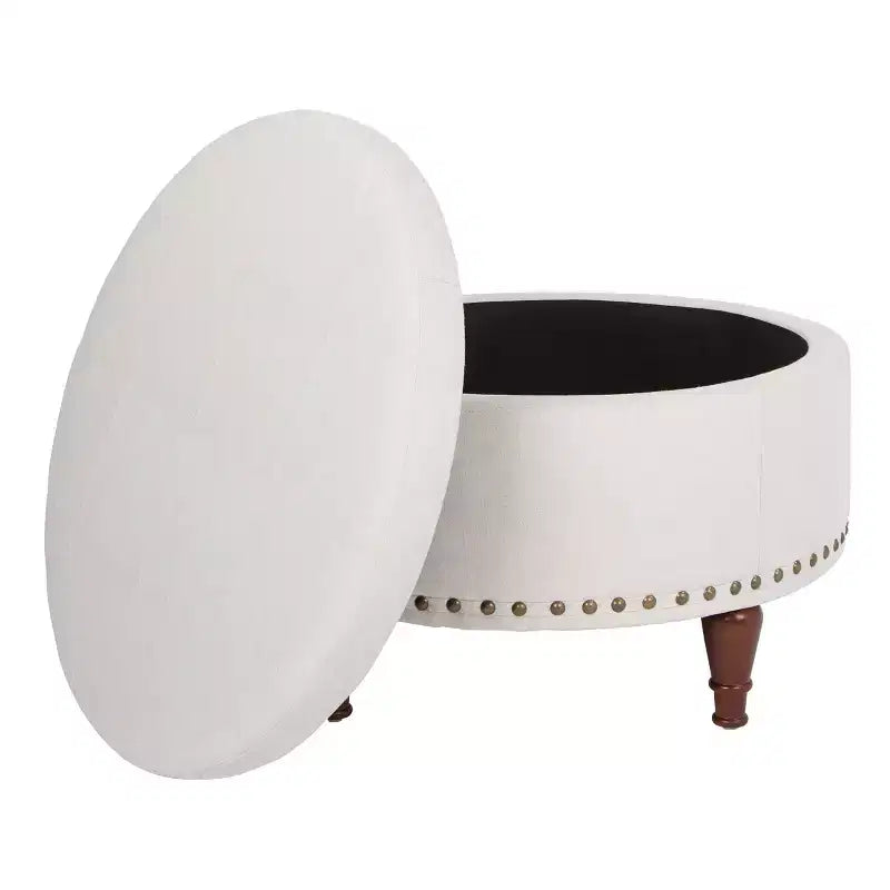 Pouf Contenitore Rotondo in Similpelle con Rifinitura Borchiata