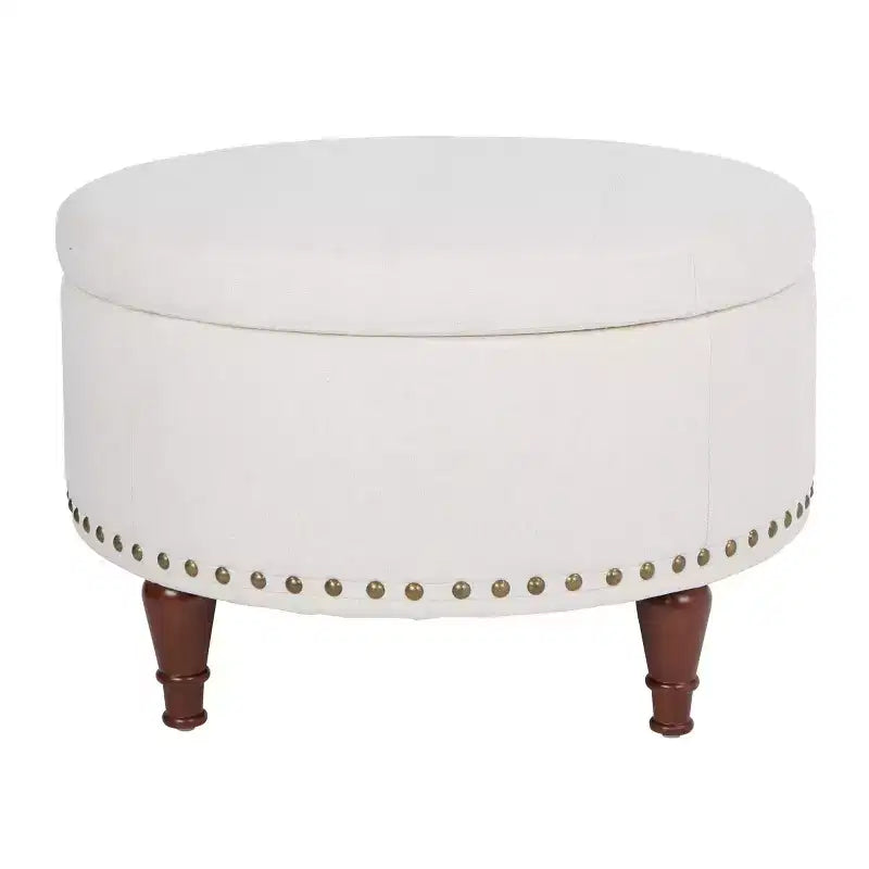 Pouf Contenitore Rotondo in Similpelle con Rifinitura Borchiata