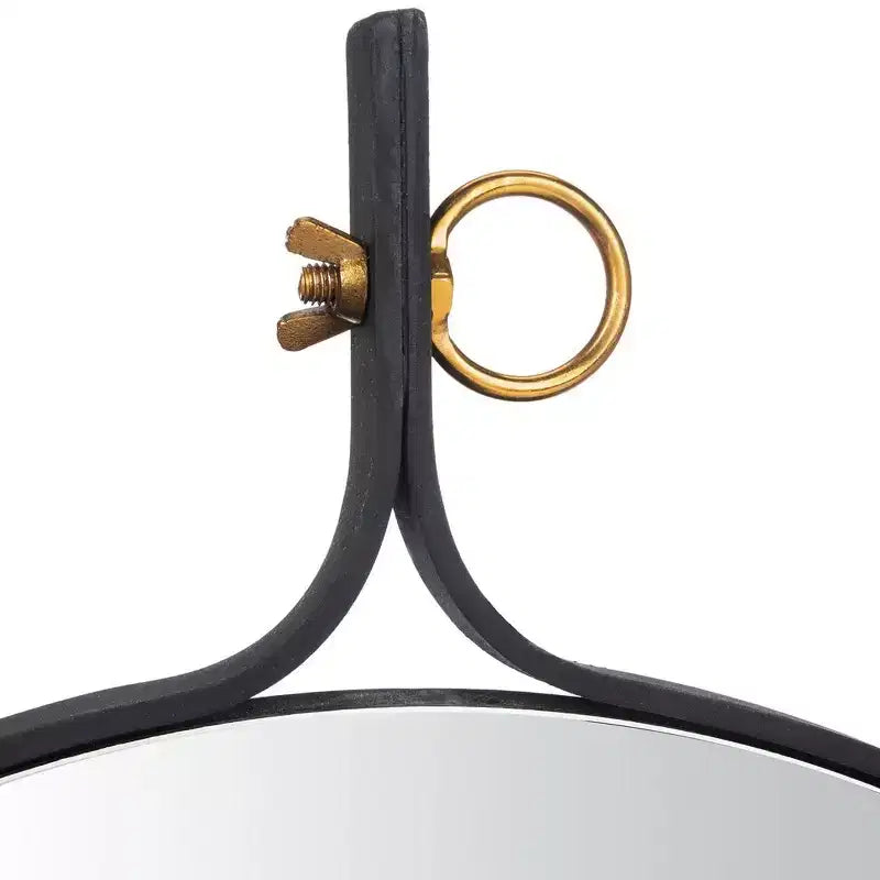 Specchio da Parete Rotondo, Cornice in Ferro Nero Opaco, 23,5"