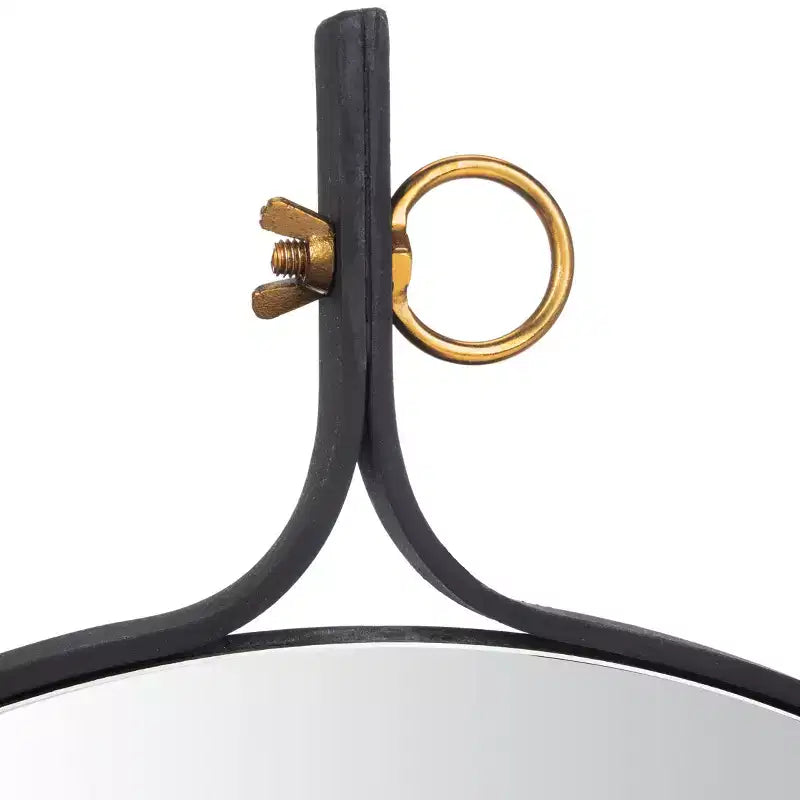 Specchio da Parete Rotondo, Cornice in Ferro Nero Opaco, 23,5"
